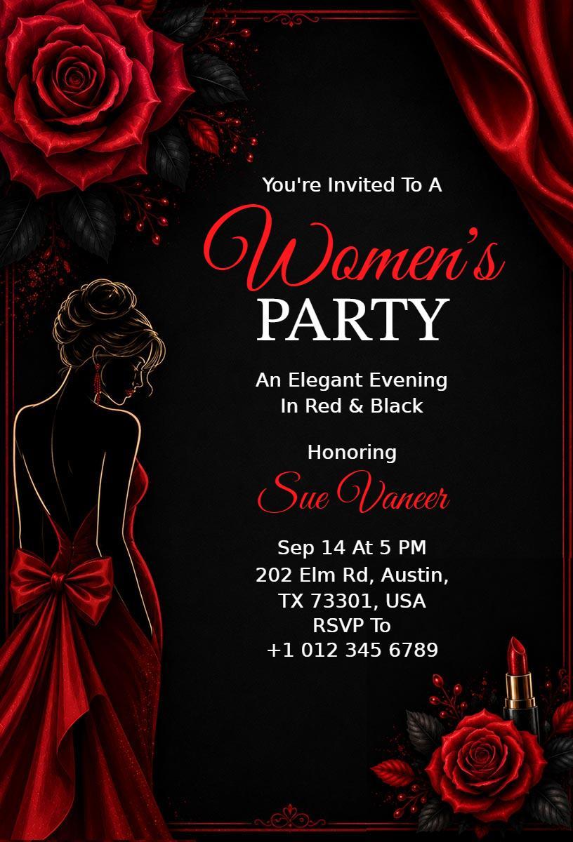 Elegant Red and Black Women's Party Invitation Template