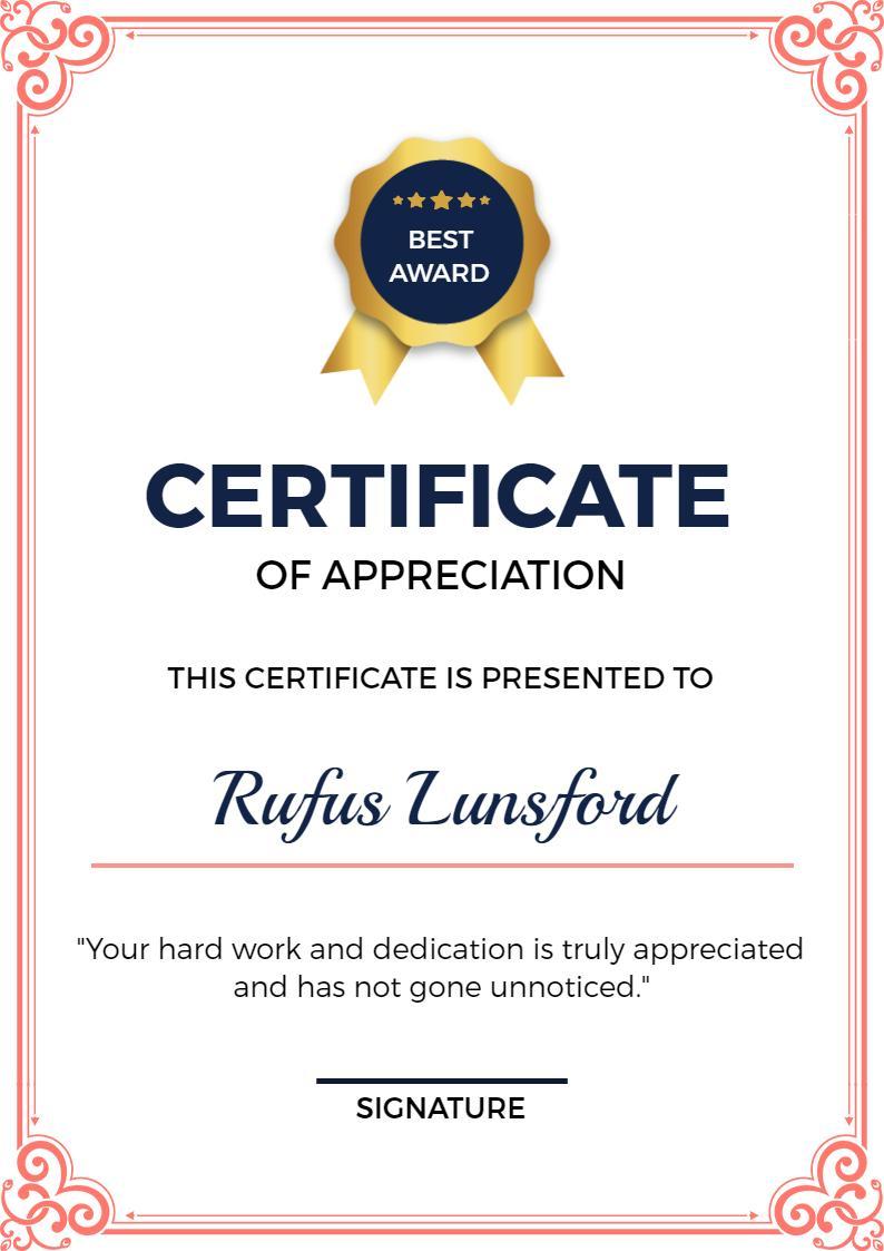 Elegant Red and Blue Award for Recognition of Appreciation Certificate Template