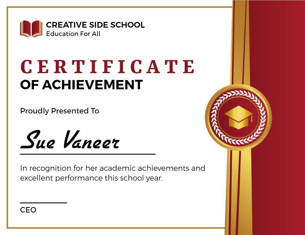 Elegant Red and Gold Academic Excellence Achievement Certificate Template