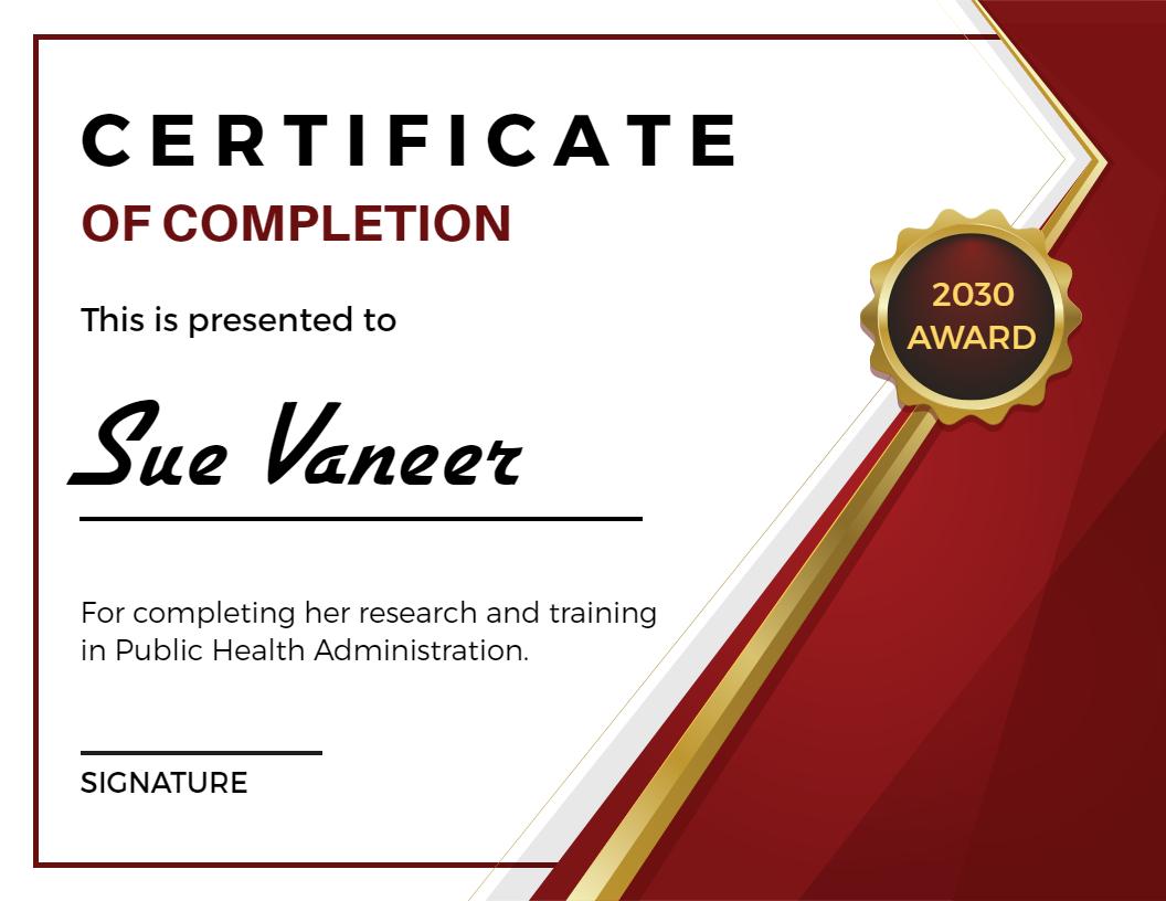 Elegant Red and Gold Completion Achievement Certificate Template