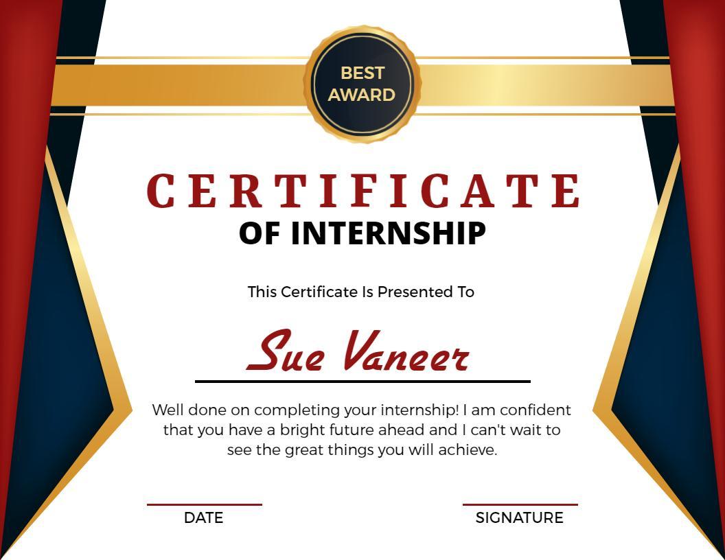 Elegant Red and Gold Internship Achievement Certificate Template