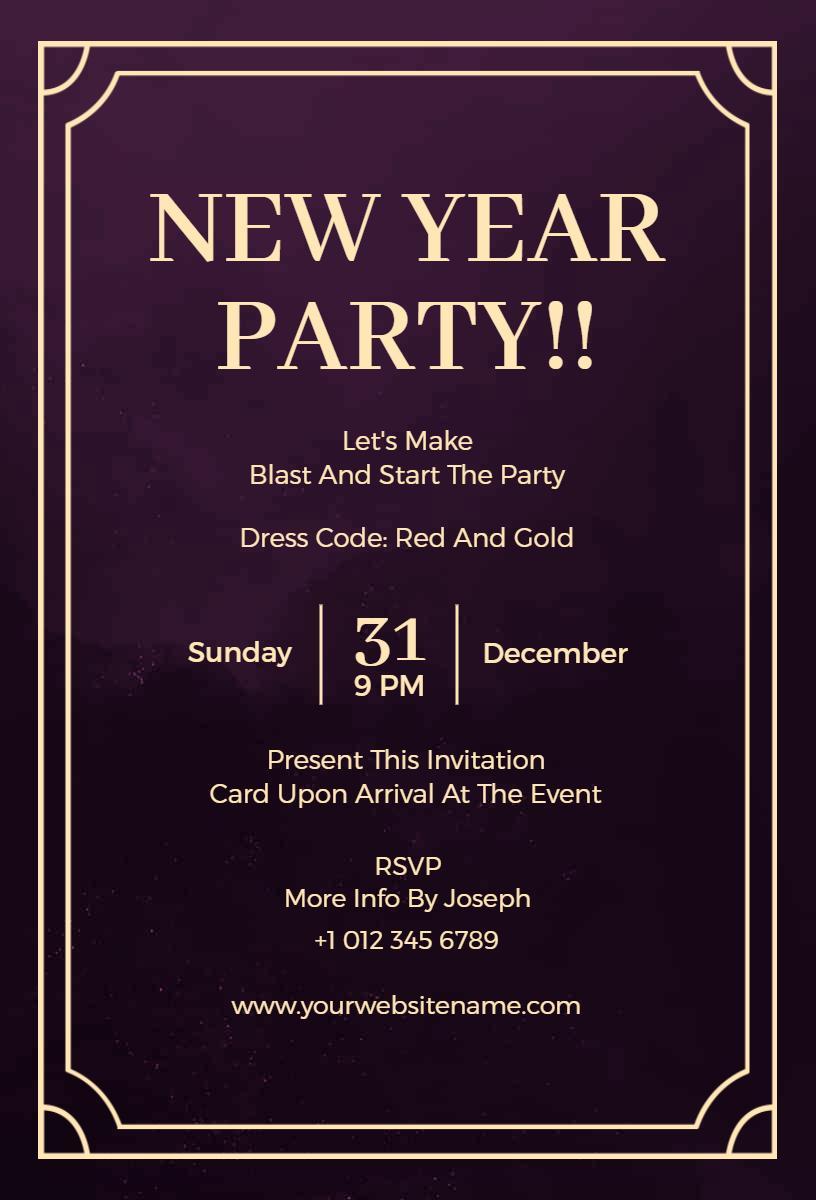Elegant Red and Gold New Year Celebration Invitation Template