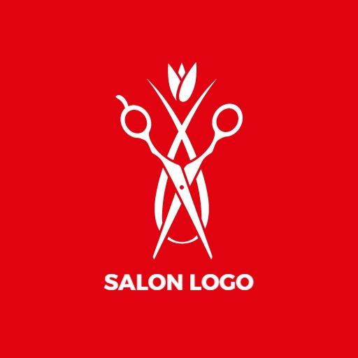 Elegant Red and White Scissors Design for Salon Logo Template