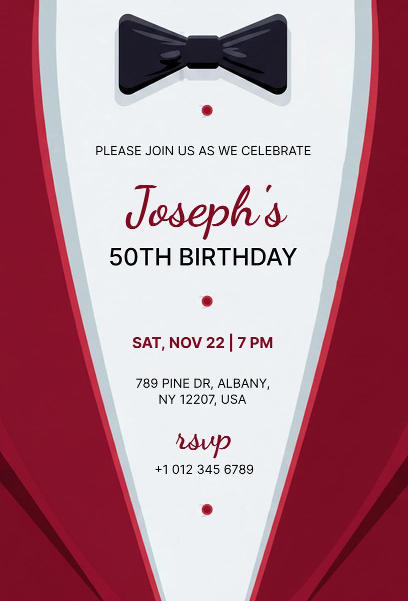 Elegant Red Bowtie 50th Birthday Celebration Invitation Template