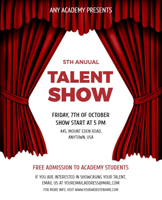 Elegant Red Curtain Talent Show Invitation Poster Template