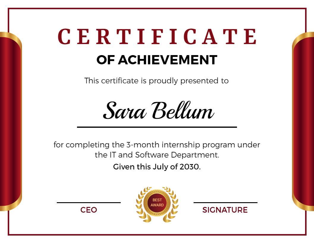Elegant Red Decorative Achievement Award Certificate Template