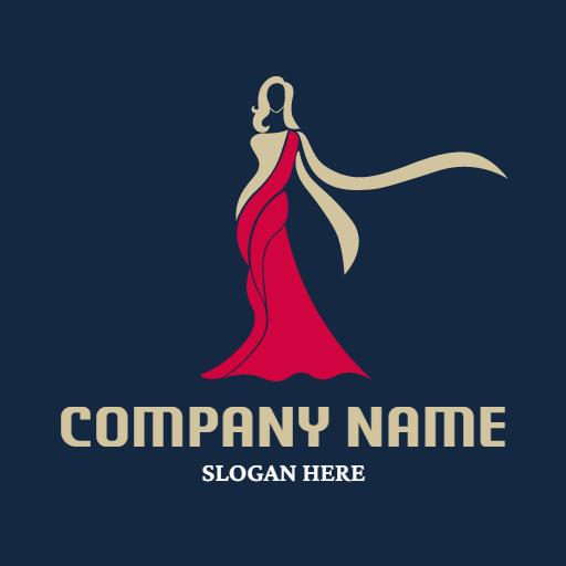 Elegant Red Draped Figure Showcasing Traditional Saree Logo Template