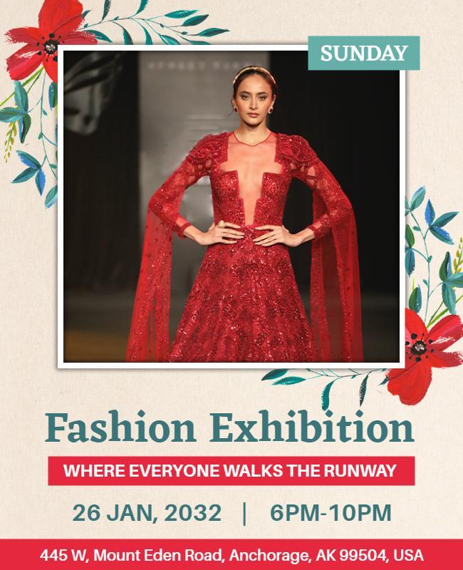 Elegant Red Fashion Exhibition Runway Event Poster Template