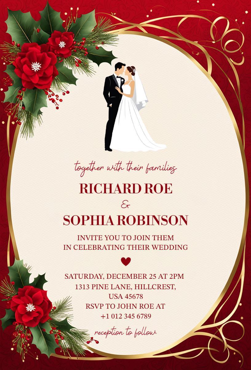 Elegant Red Floral Christmas Wedding Celebration Invitation Template
