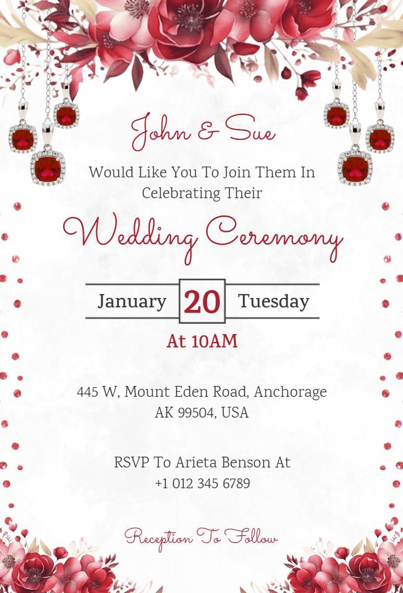 Elegant Red Floral Wedding Ceremony Invitation Template