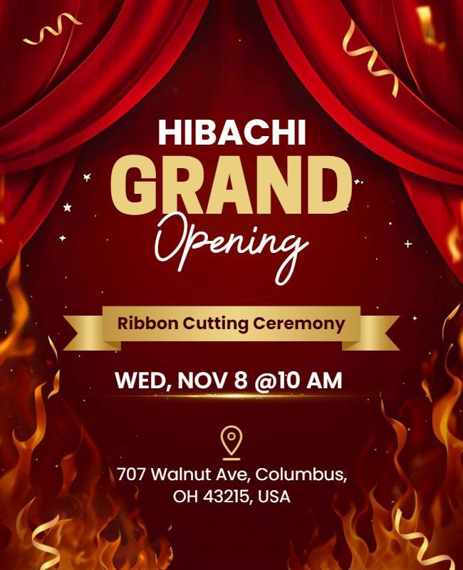 Elegant Red Hibachi Grand Opening Ceremony Flyer Template