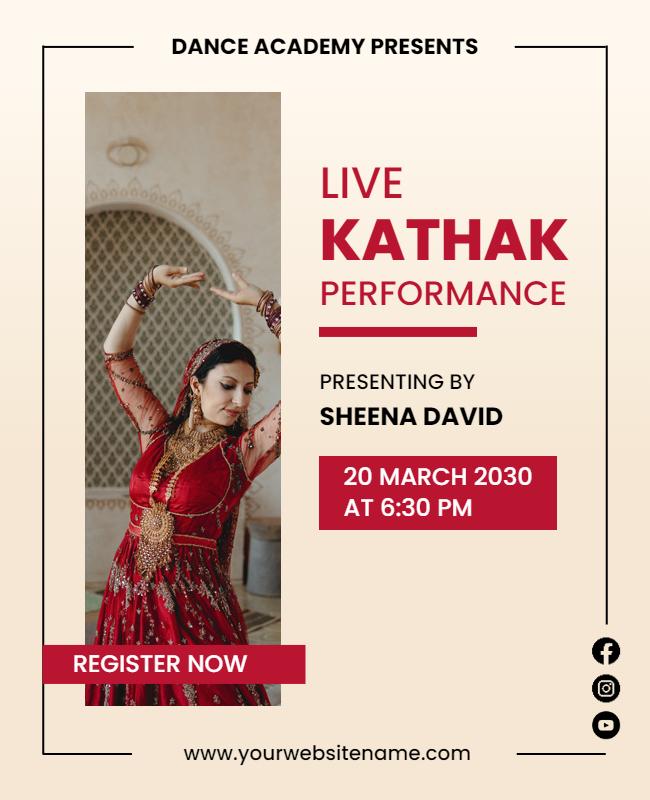 Elegant Red Kathak Dance Performance Announcement Poster Template