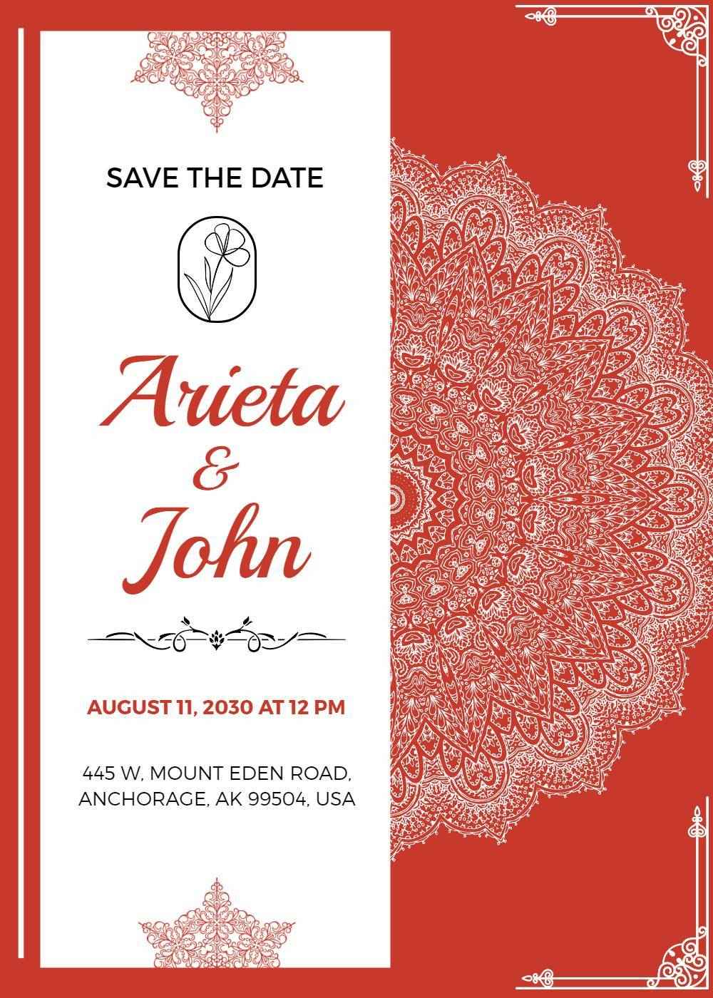 Elegant Red Mandala Floral Wedding Celebration Invitation Template