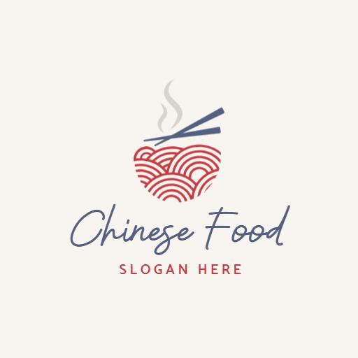 Elegant Red Noodle Bowl with Chopsticks Chinese Food Logo Template