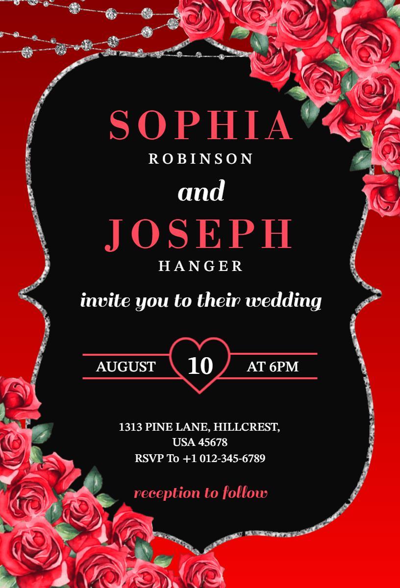 Elegant Red Rose Wedding Celebration Invitation Template