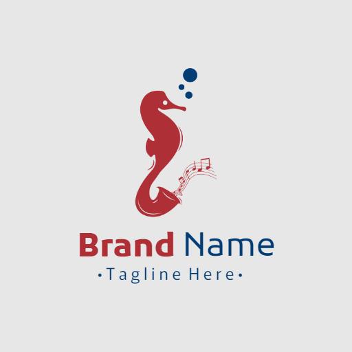Elegant Red Seahorse with Musical Notes Celebrating Jazz Logo Template