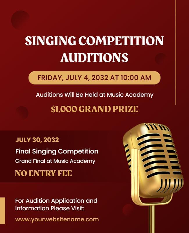 Elegant Red Singing Competition Auditions Poster Template