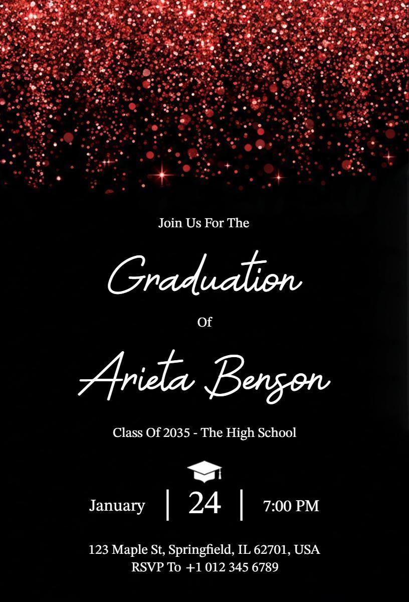 Elegant Red Sparkle High School Graduation Invitation Template
