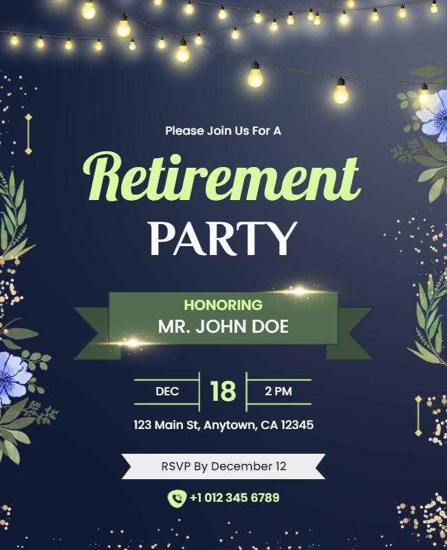 Elegant Floral Green Retirement Party Flyer Template