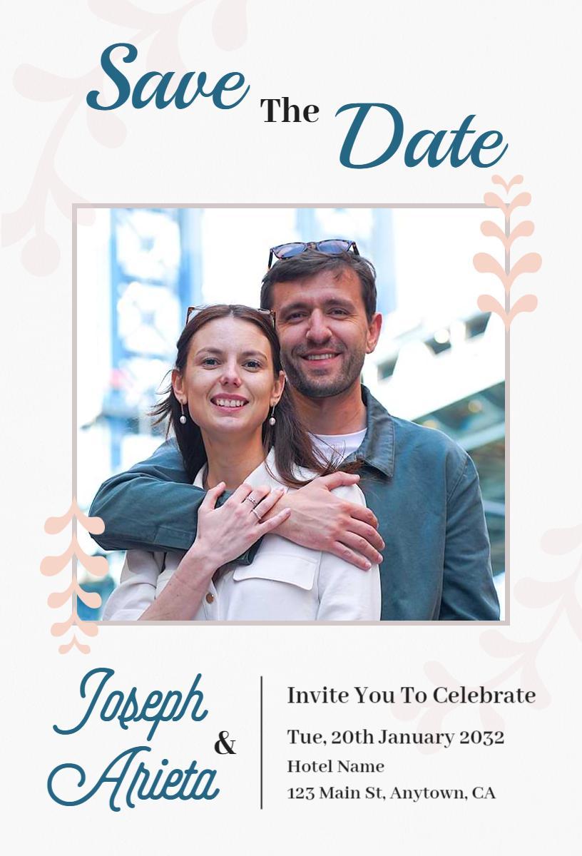 Elegant Romantic Floral Engagement Save The Date Invitation Template