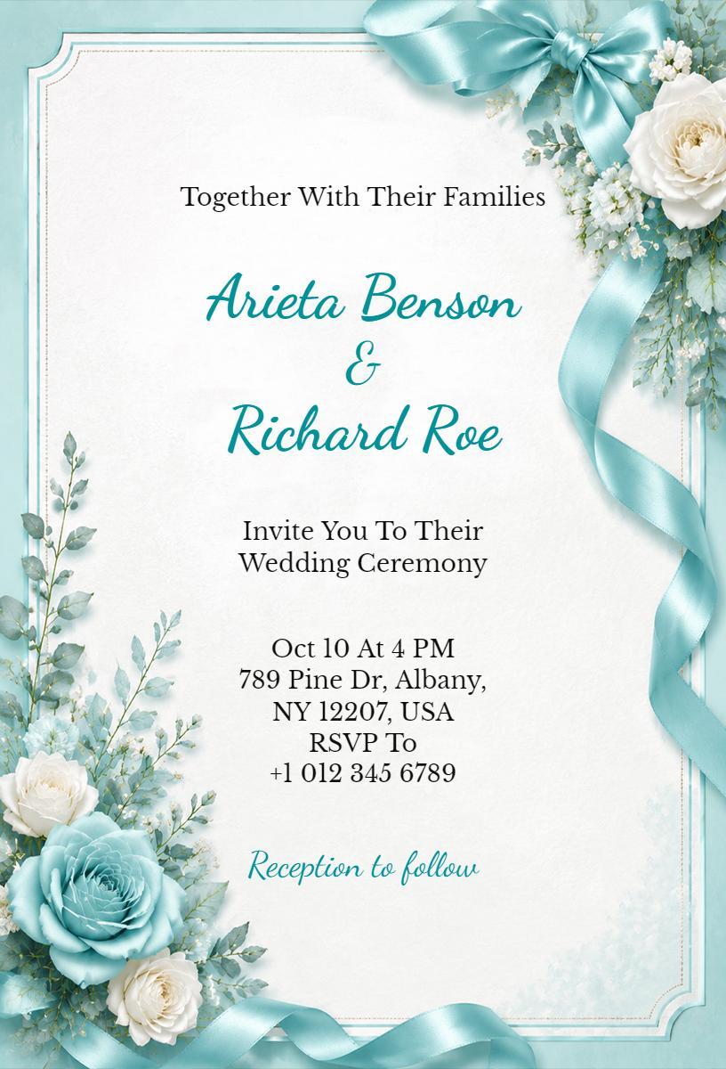 Elegant Rose Blue Wedding Ceremony Invitation Template