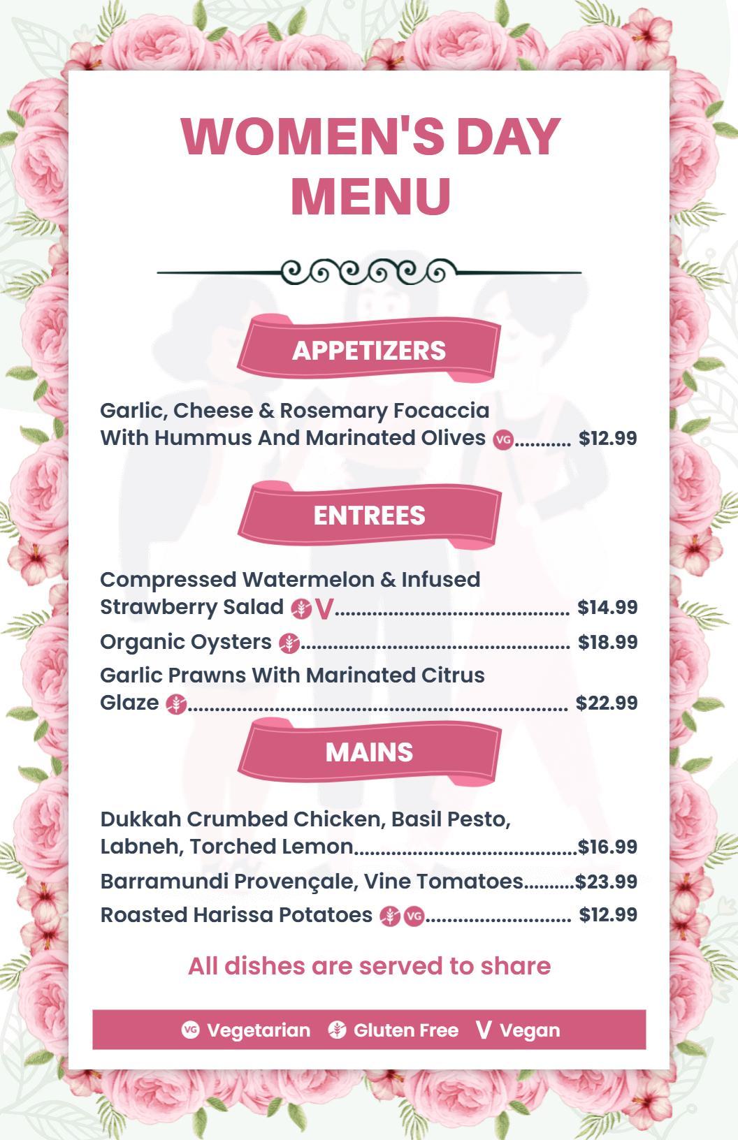 Elegant Rose Border Design for Women's Day Celebration Menu Template