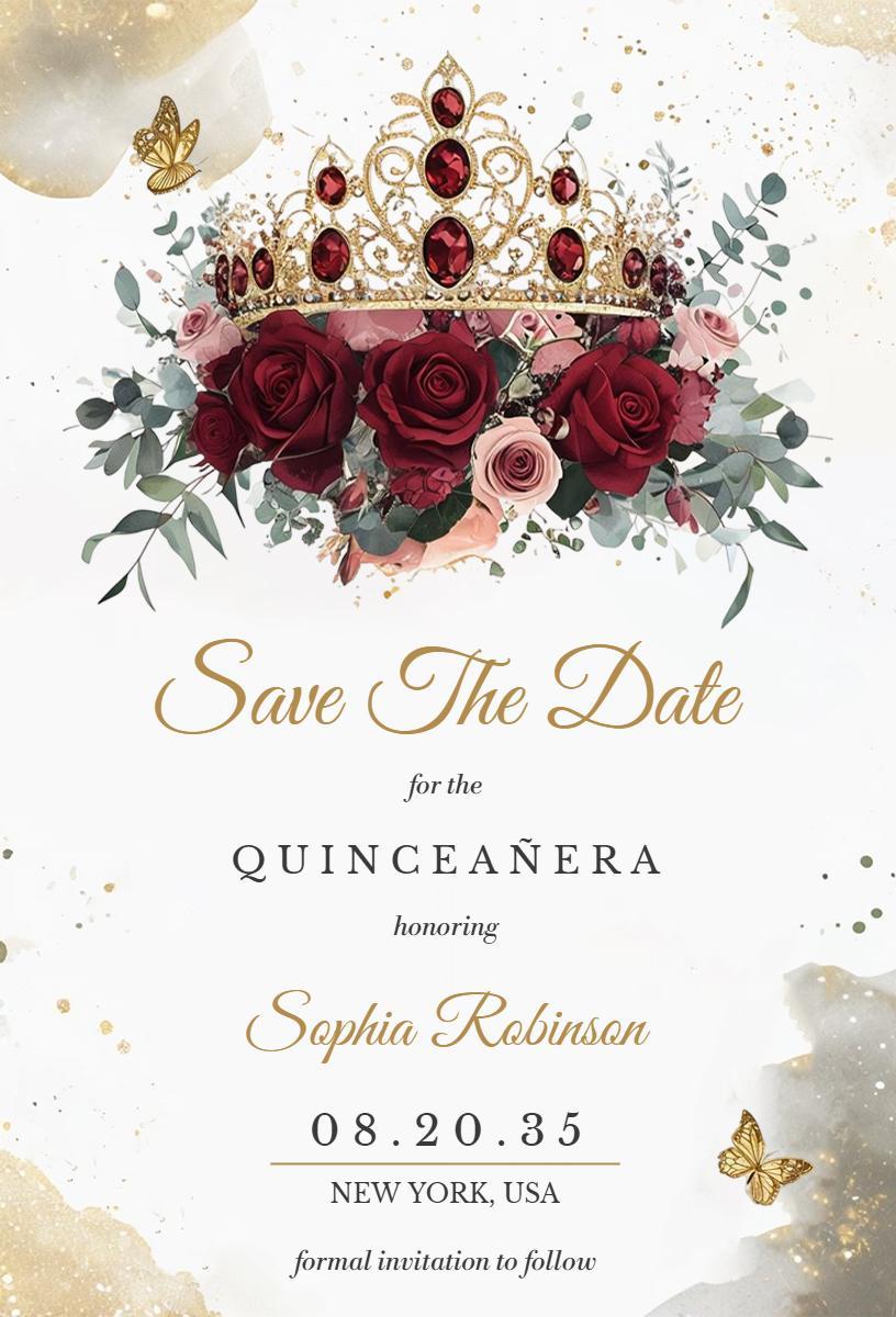 Elegant Rose Crown Quinceanera Celebration Invitation Template