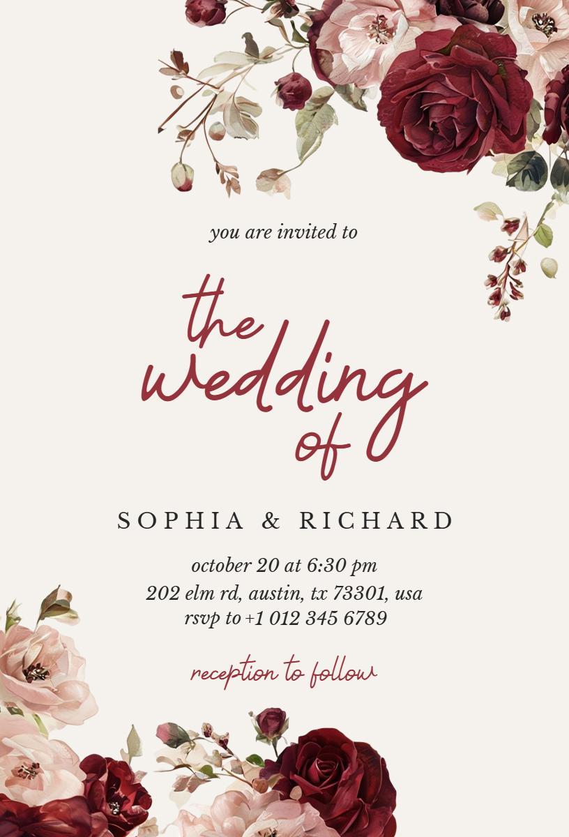 Elegant Rose Floral Autumn Wedding Celebration Invitation Template