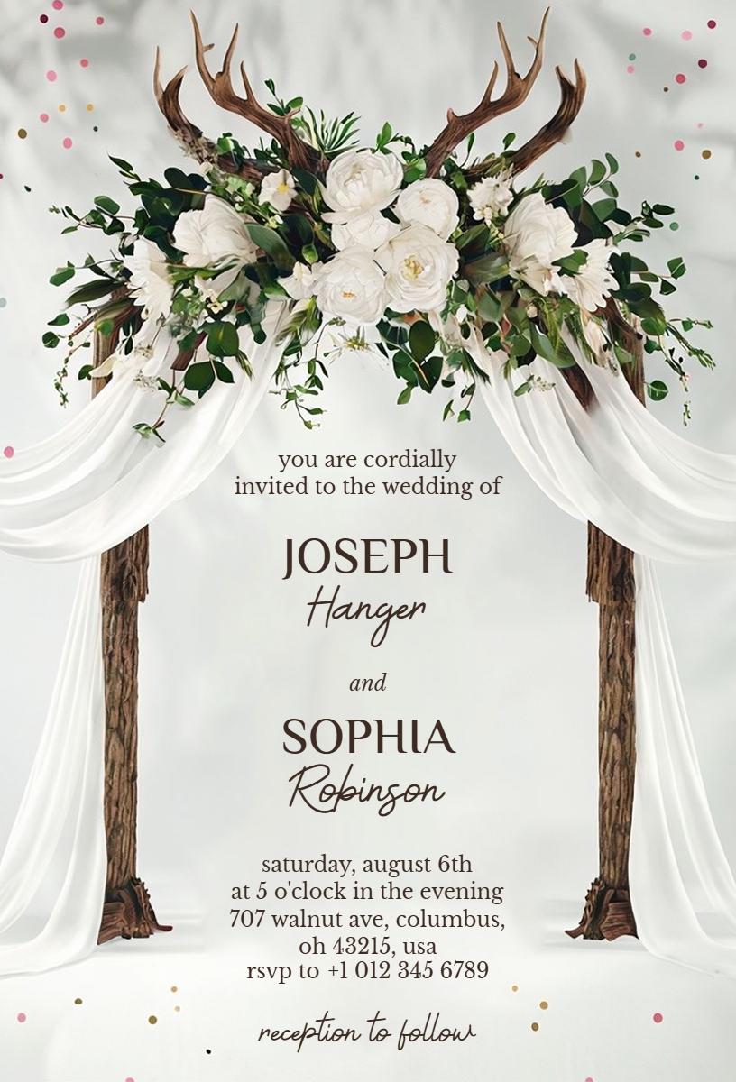 Elegant Rose Floral Rustic Wedding Ceremony Invitation Template