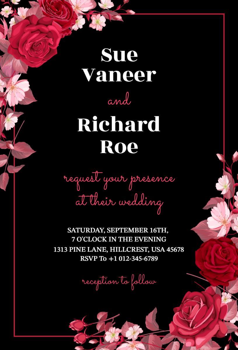 Elegant Rose Floral Wedding Celebration Invitation Template