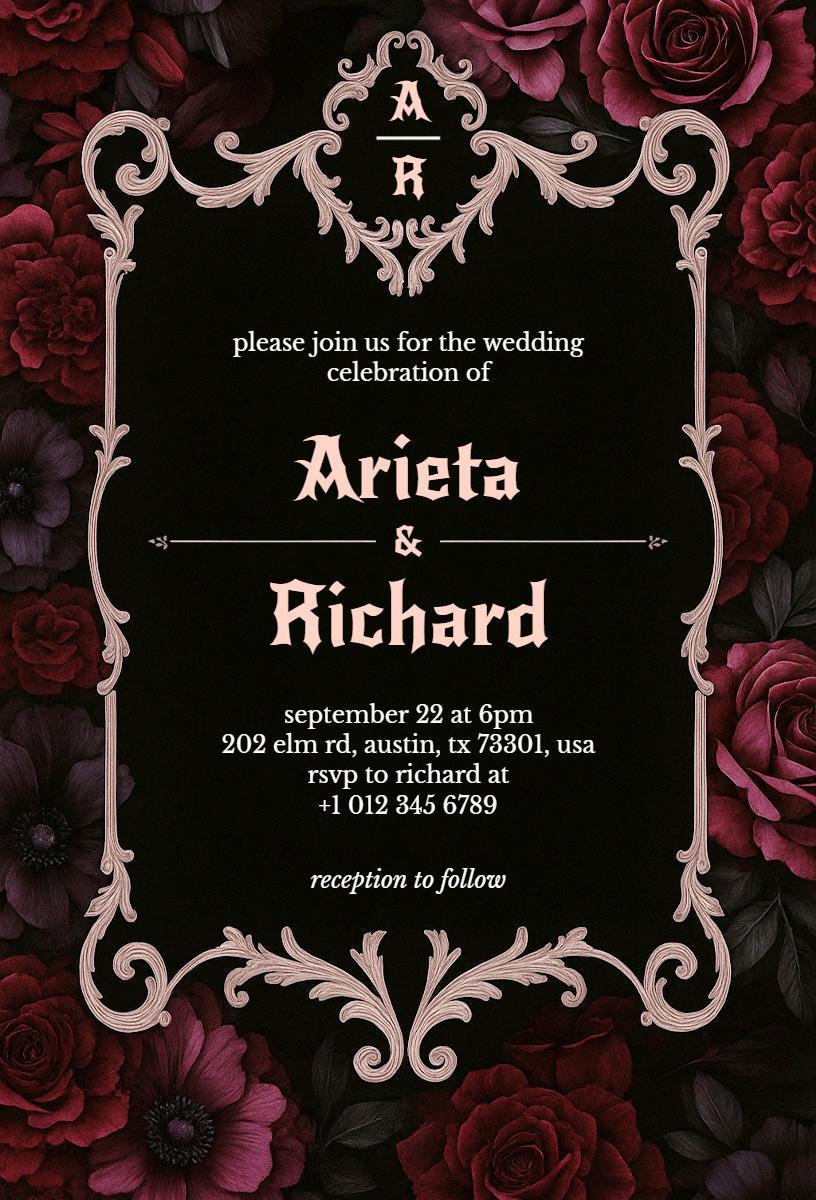 Elegant Rose Floral Wedding Ceremony Celebration Invitation Template