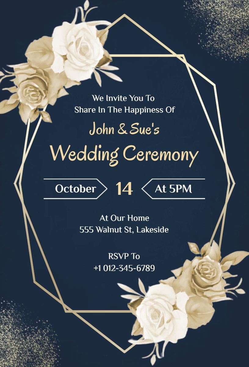 Elegant Rose Floral Wedding Ceremony Invitation Template