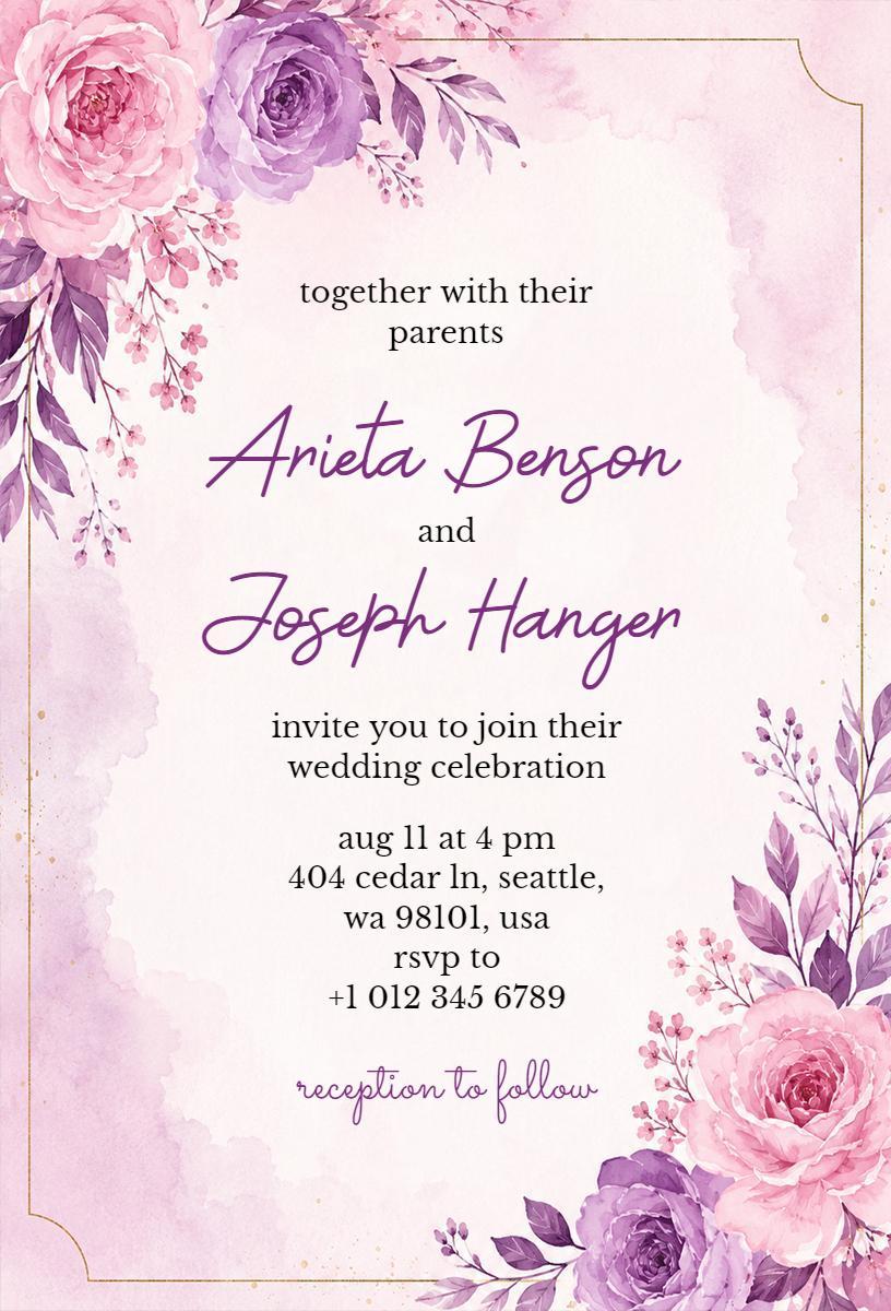 Elegant Rose Garden Wedding Celebration Invitation Template