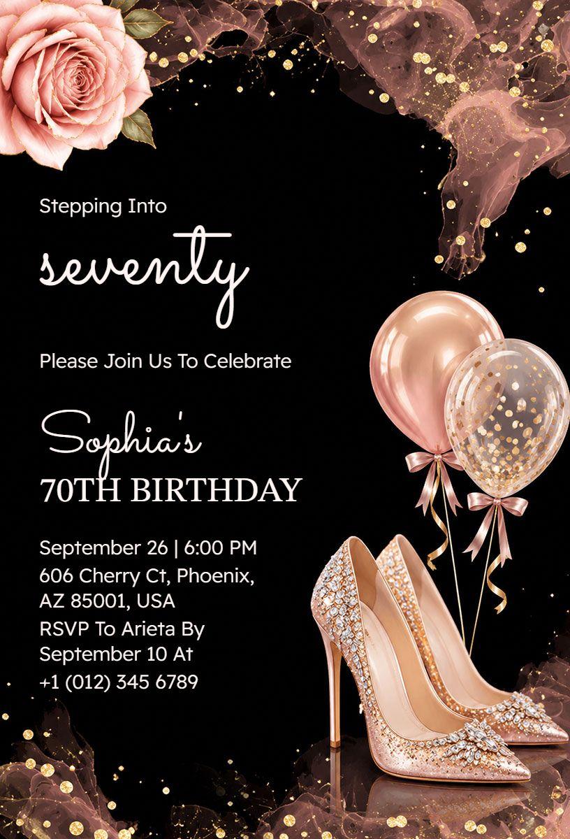 Elegant Rose Gold 70th Birthday Celebration Invitation Template