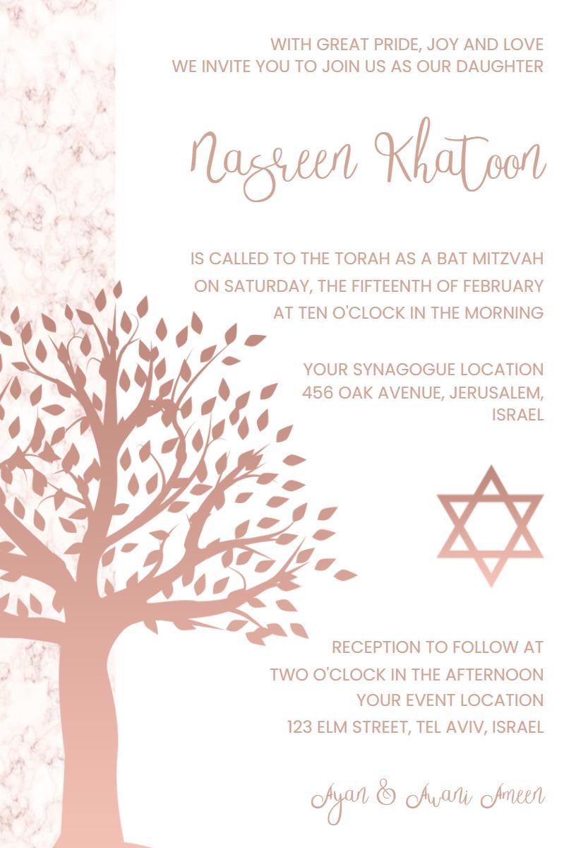 Elegant Rose Gold Bat Mitzvah Celebration Invitation Template
