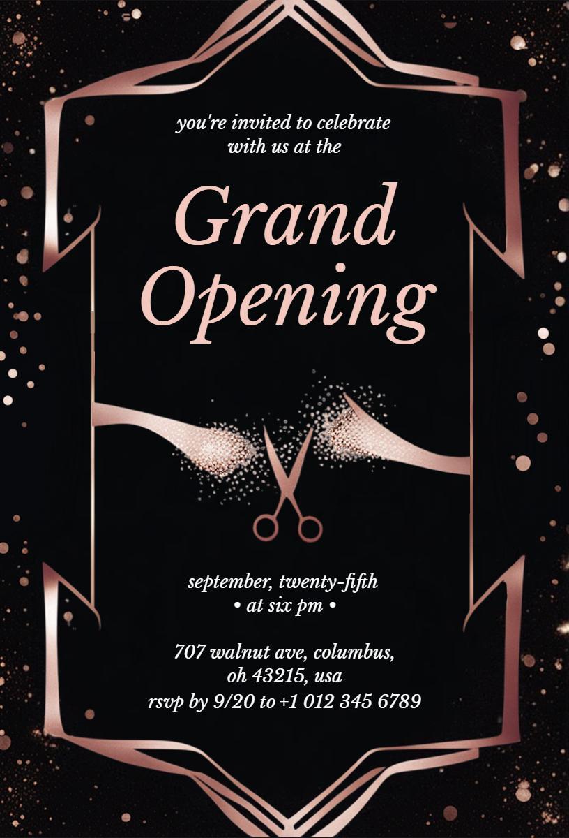 Elegant Rose Gold Glamorous Grand Opening Invitation Template