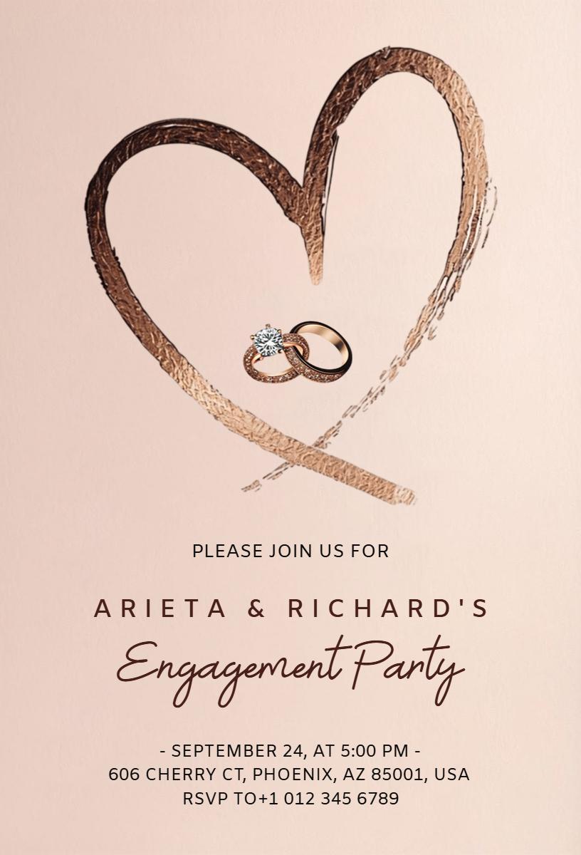 Elegant Rose Gold Heart Engagement Party Invitation Template