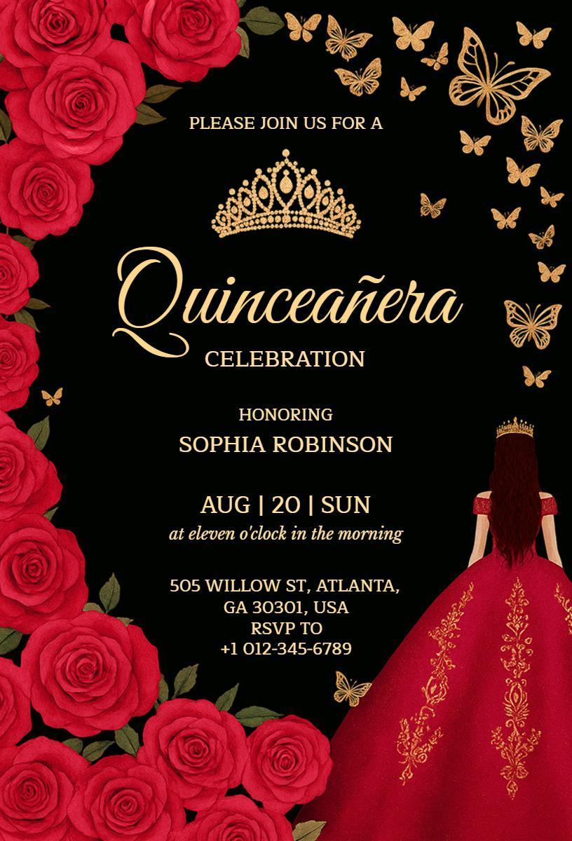 Elegant Rose Gold Quinceanera Celebration Invitation Template