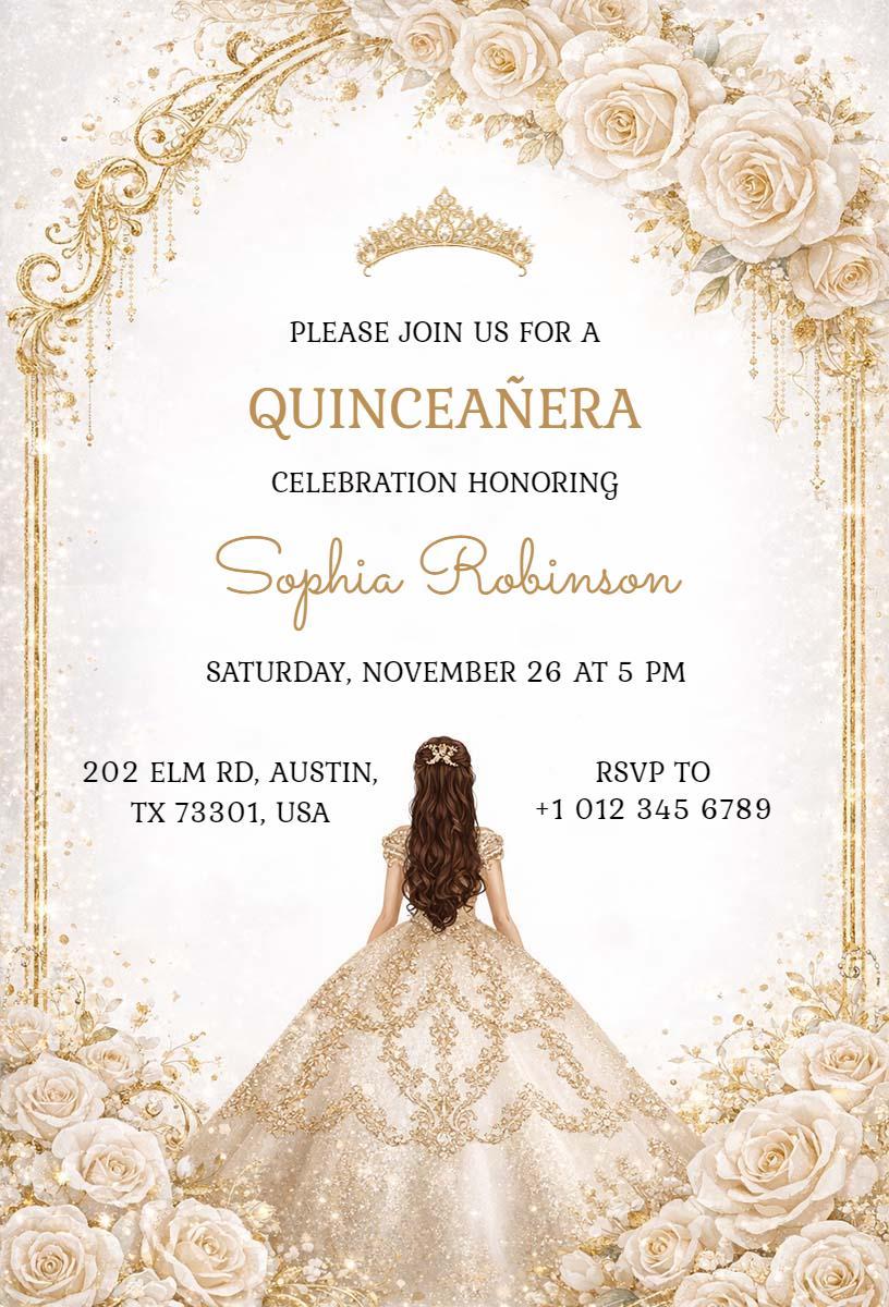 Elegant Rose Gold Quinceanera Royal Celebration Invitation Template