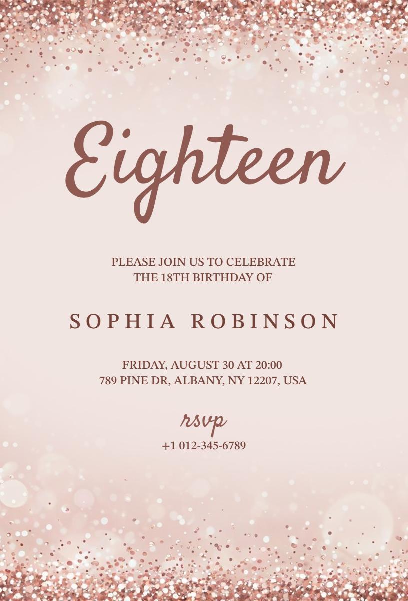 Elegant Rose Gold Sparkling 18th Birthday Invitation Template