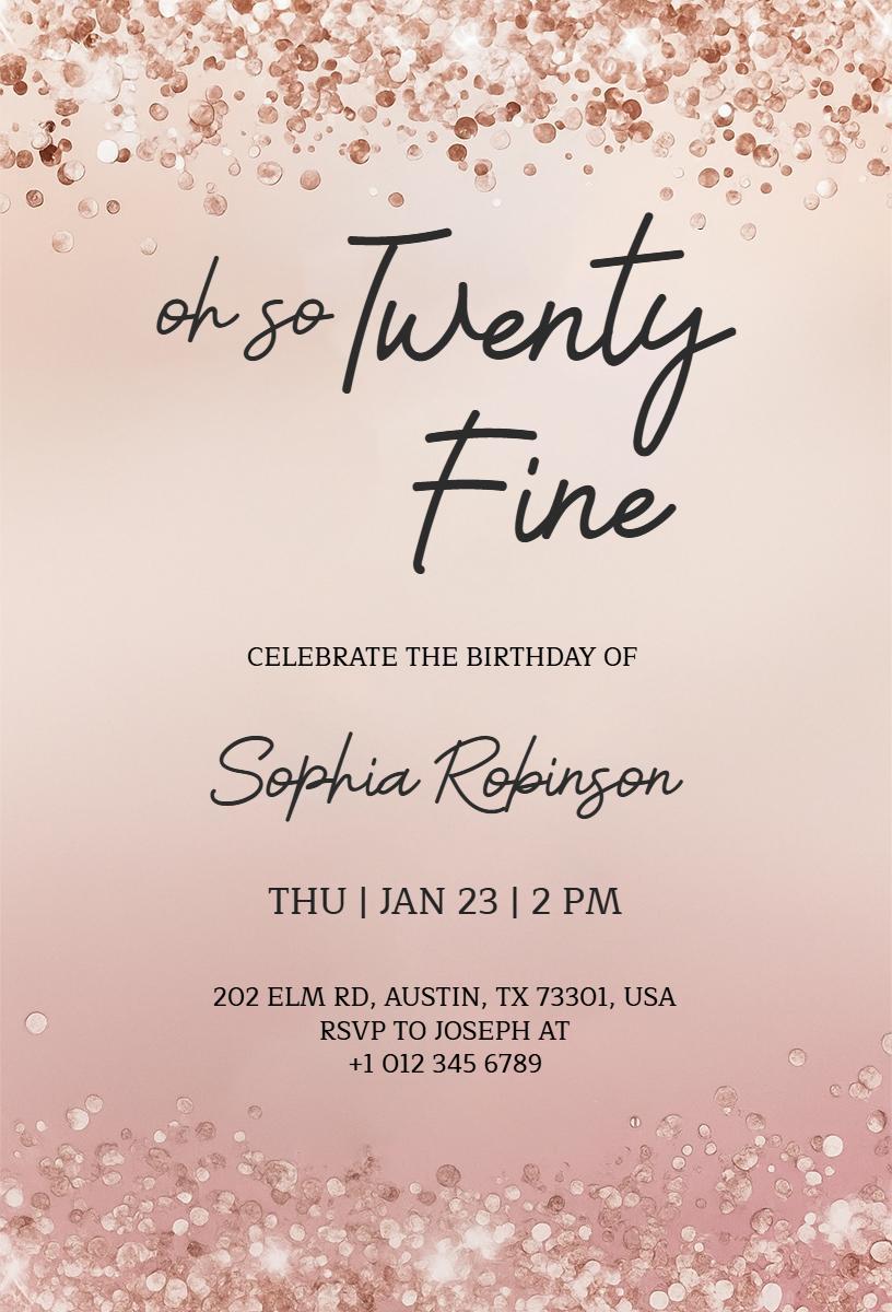 Elegant Rose Gold Twentieth-Five Birthday Party Invitation Template