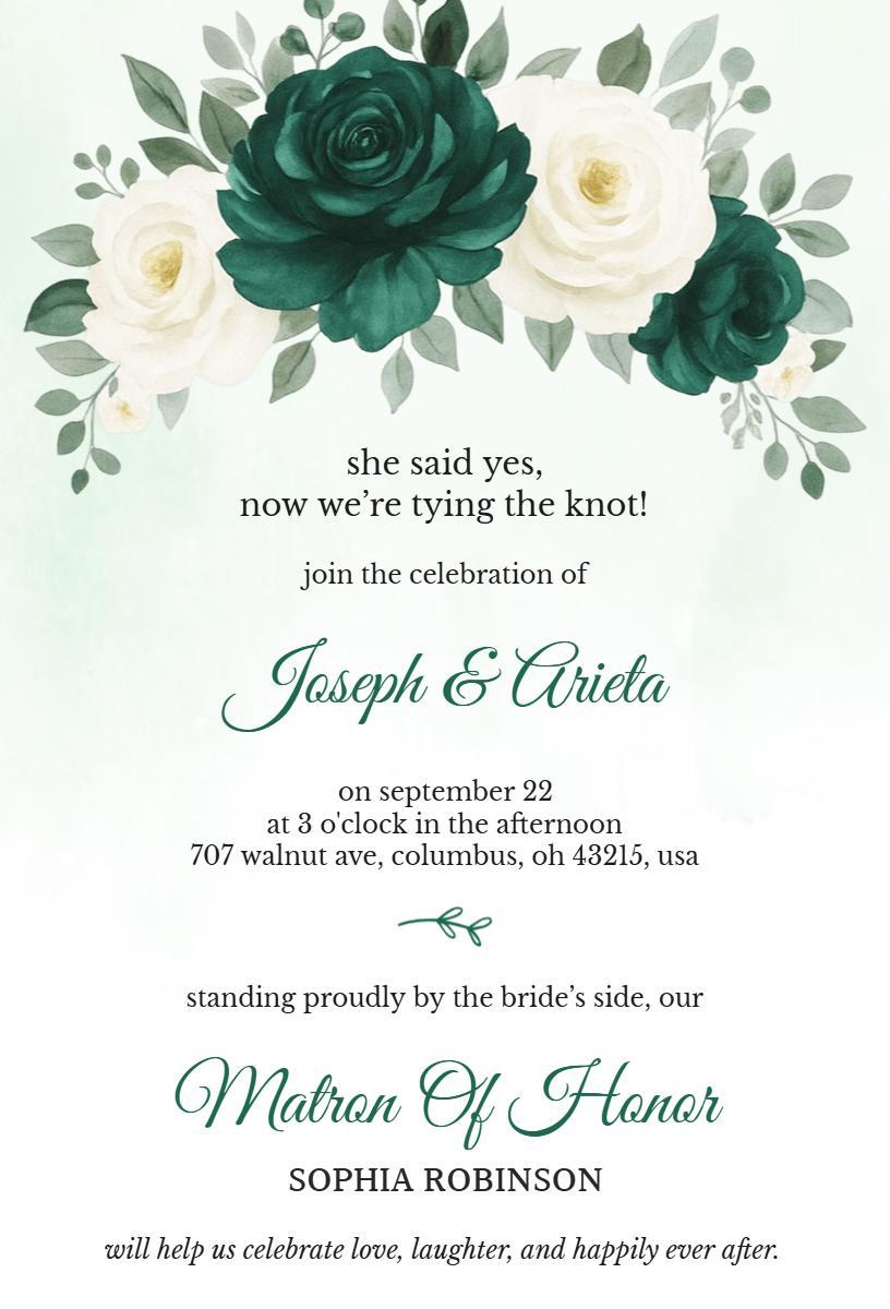 Elegant Rose Greenery Wedding Celebration Invitation Template