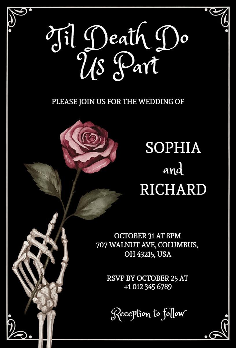 Elegant Rose Skeleton Theme Wedding Ceremony Invitation Template