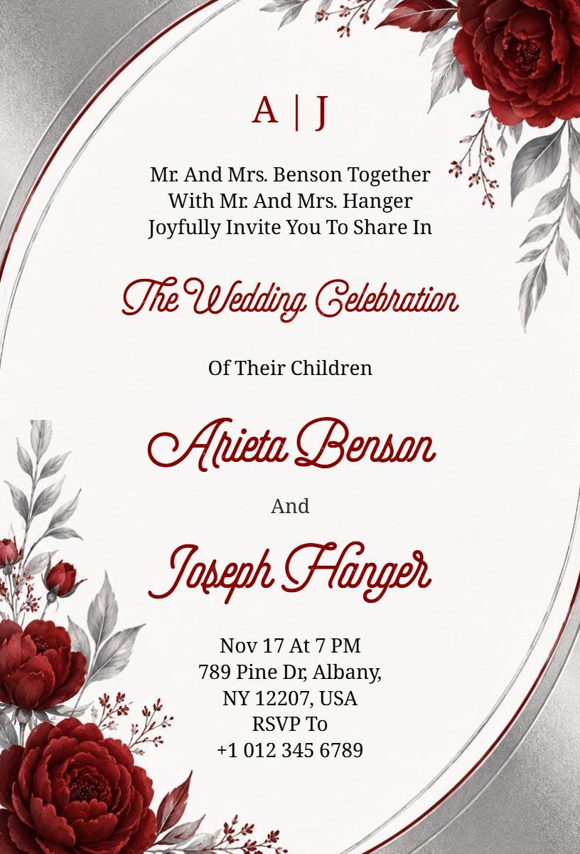 Elegant Rose Theme Wedding Celebration Invitation Template