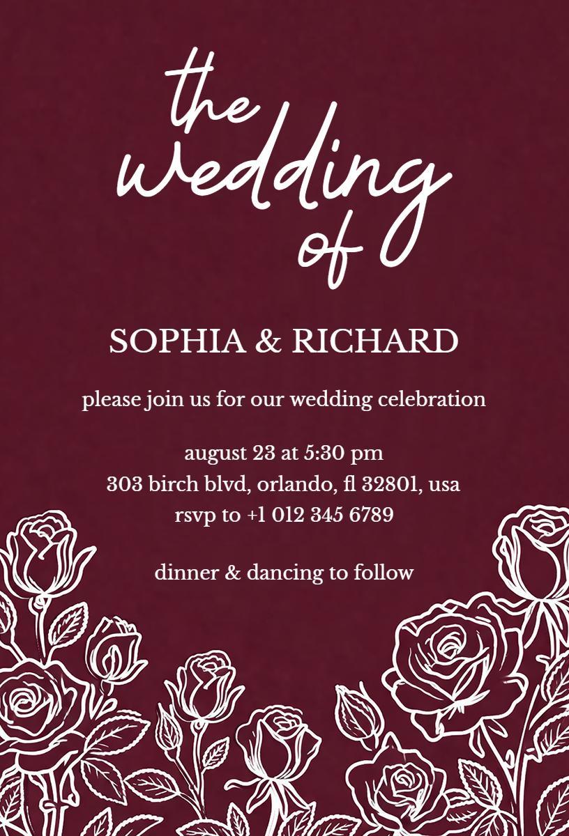 Elegant Rose Wedding Celebration Burgundy Invitation Template