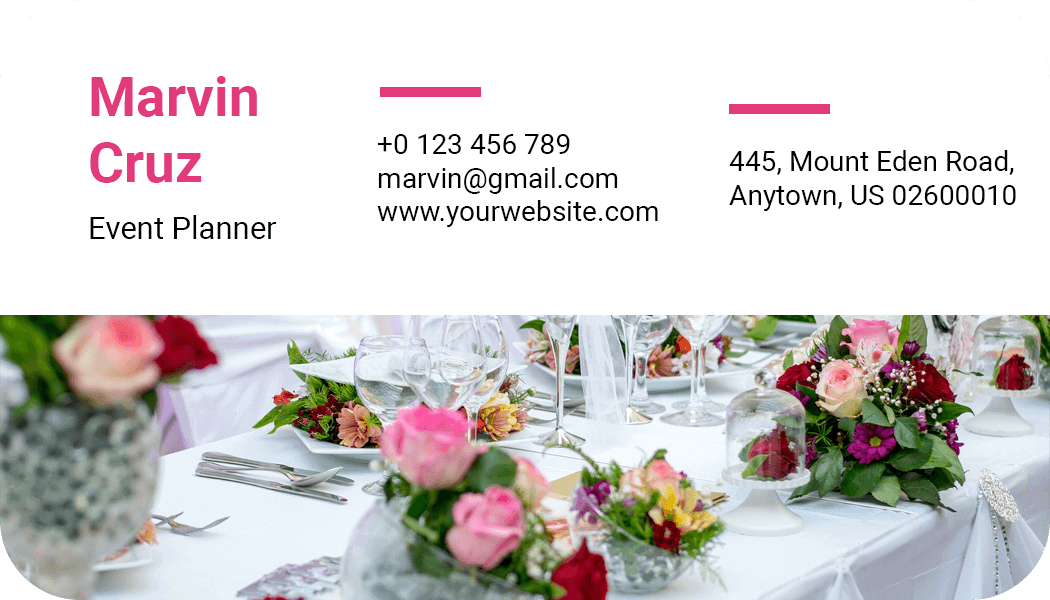 Elegant Rounded Corner Floral Event Planner Business Card Template