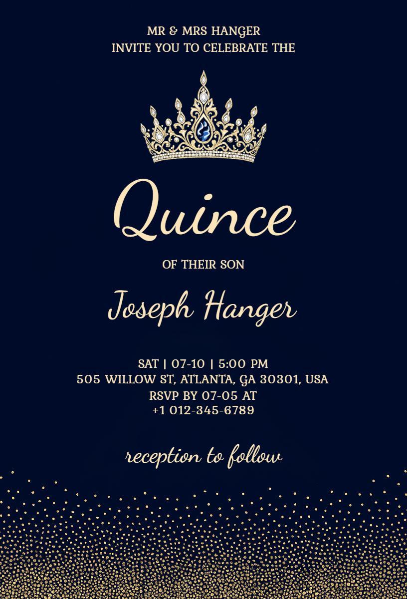 Elegant Royal Blue Quinceanera Celebration Invitation Template