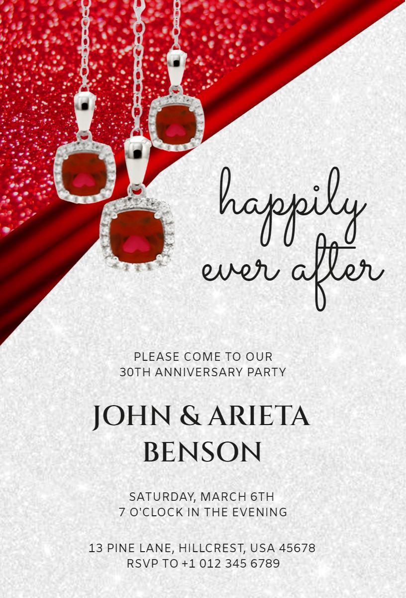 Elegant Ruby Red 30th Anniversary Celebration Invitation Template
