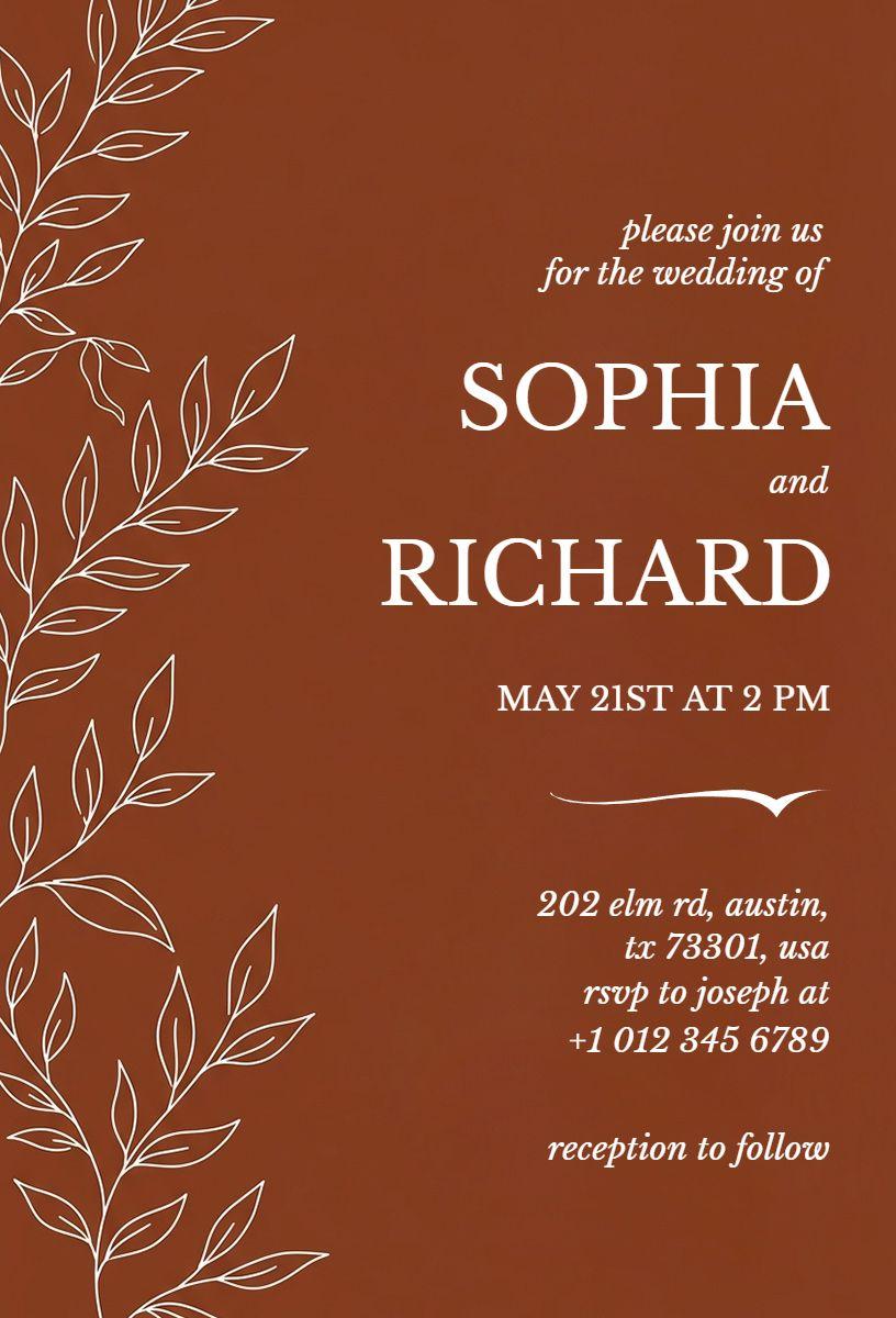 Elegant Rustic Floral Wedding Ceremony Invitation Template