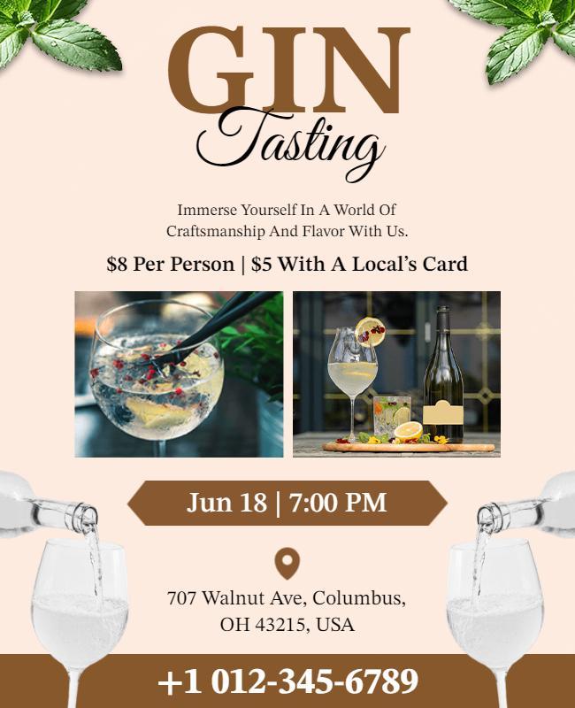 Elegant Rustic Gin Tasting Event Flyer Template